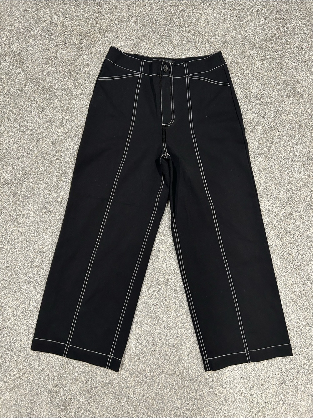 Bailey 44 Black Wide Leg Cropped Stretch Pants Contrast Stitching Y2K Capri Sz 8